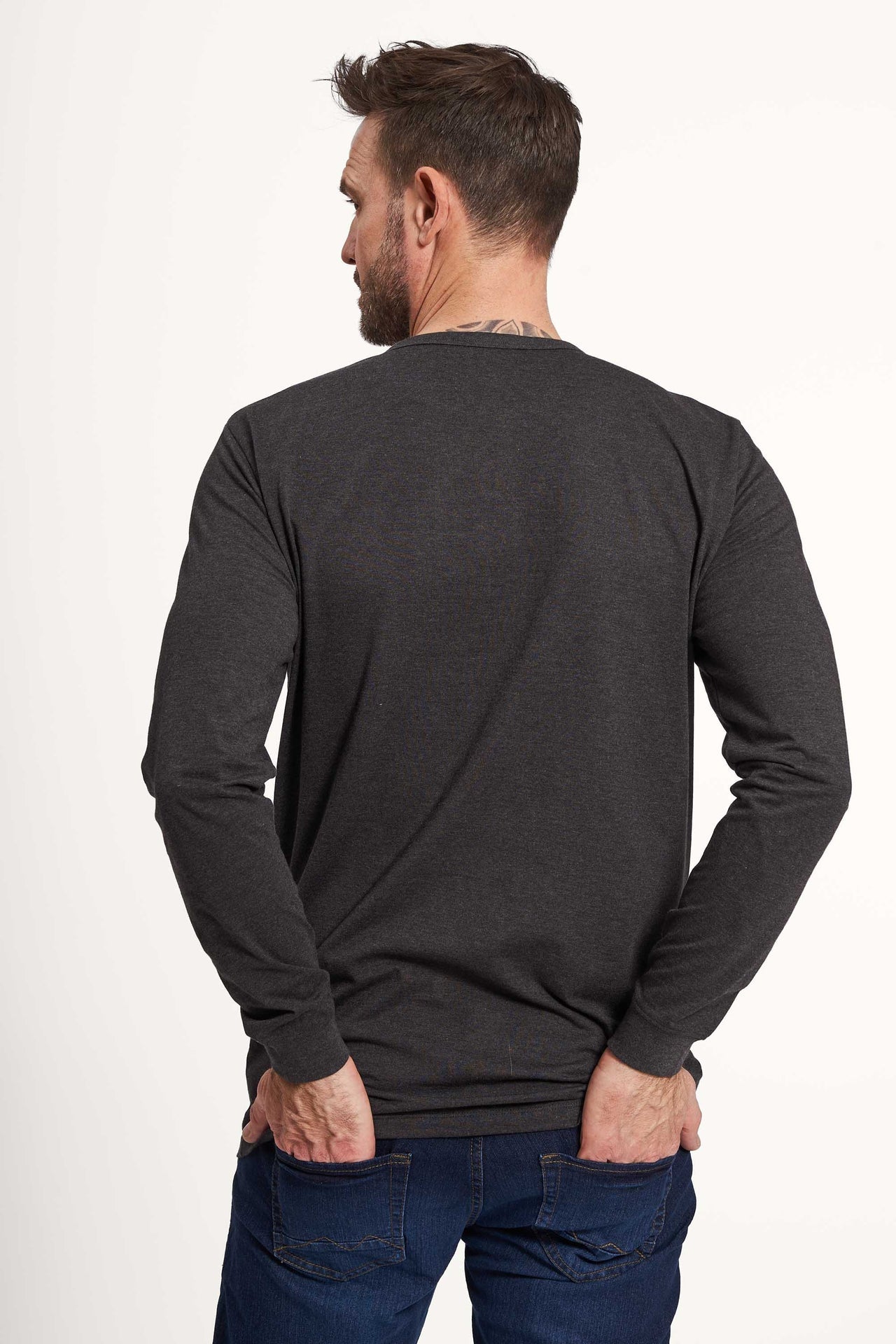 Grandad T-shirt 'Ebeltoft' - Dark Grey Melange