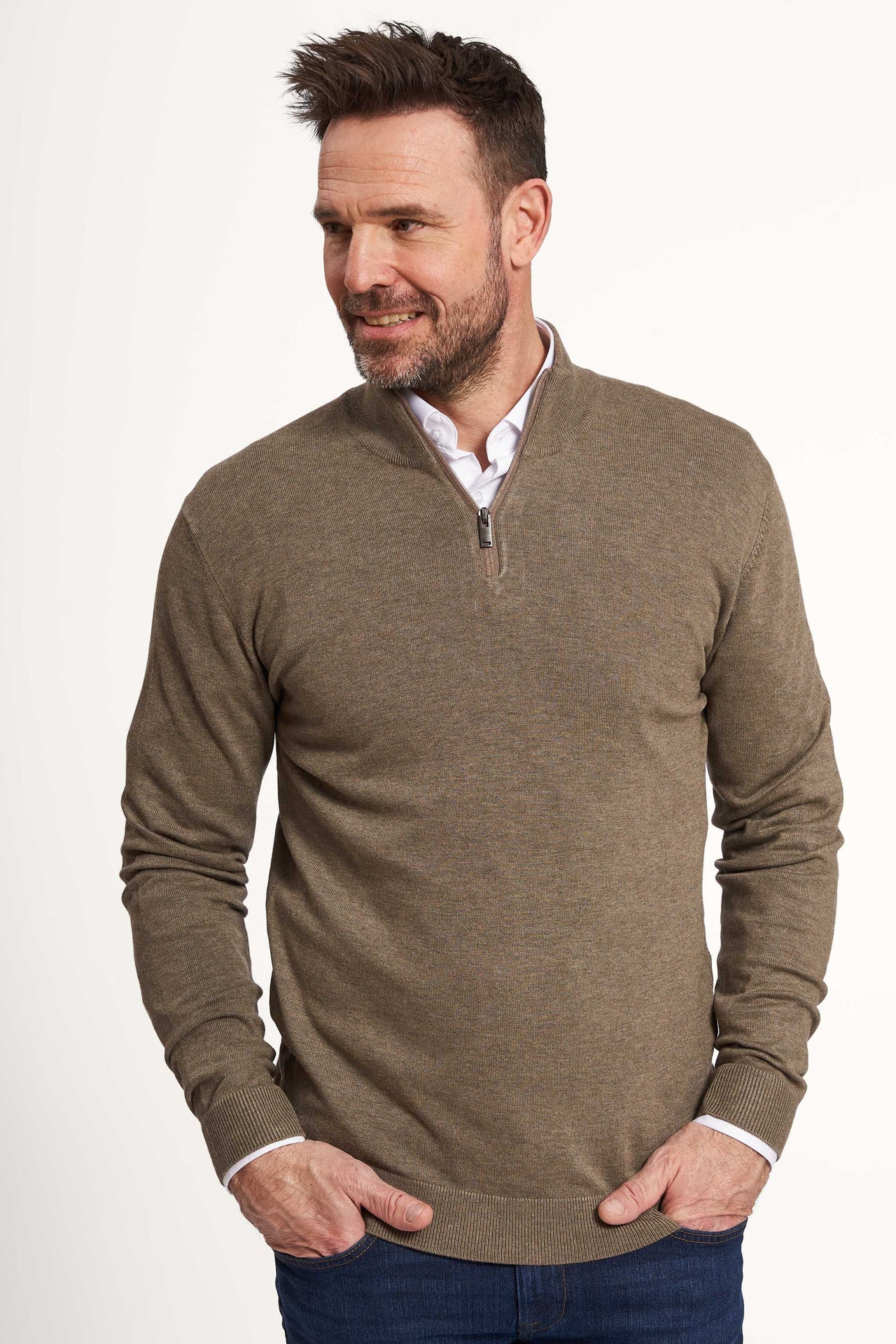 Halfzip Strik 'Gistrup' - Dark Sand Melange