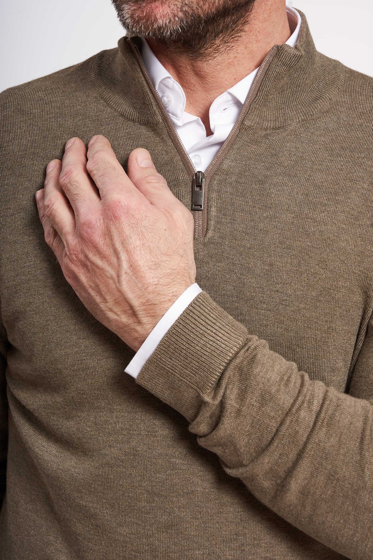 Halfzip Strik 'Gistrup' - Dark Sand Melange