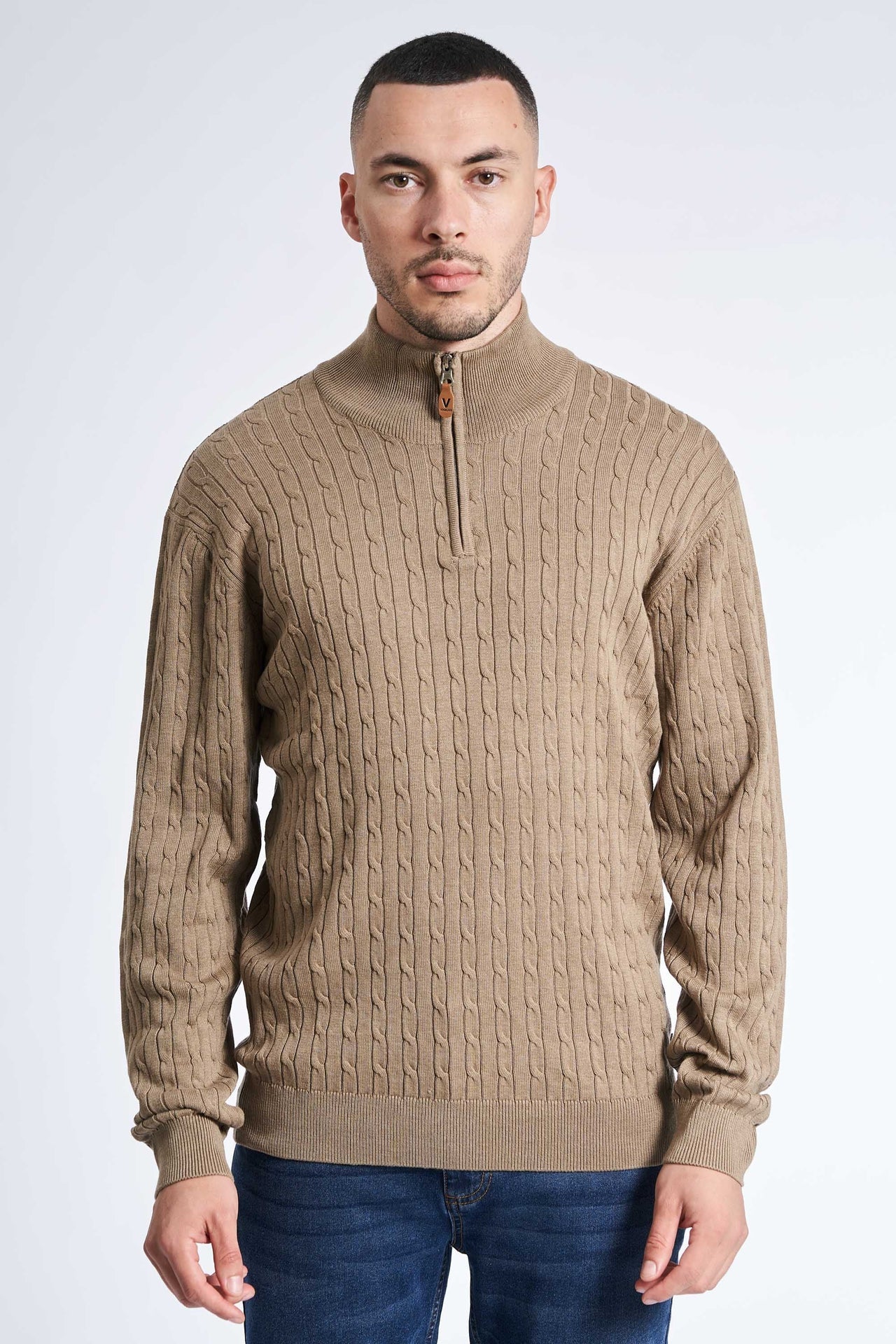Half Zip Kabelstrik 'Klampenborg' - Dark Sand Melange