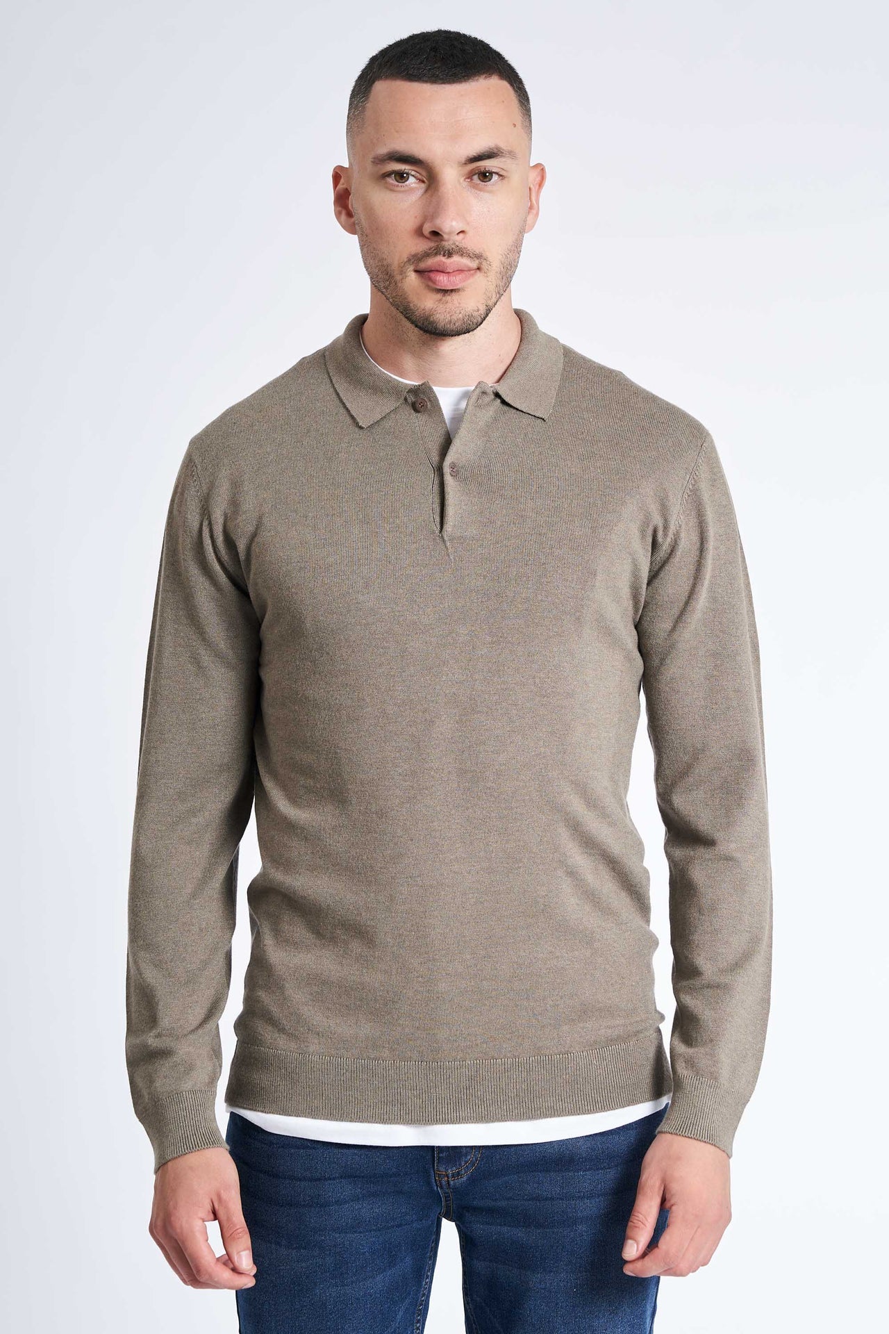 Langærmet Polo 'Tranbjerg' - Dark Sand Melange