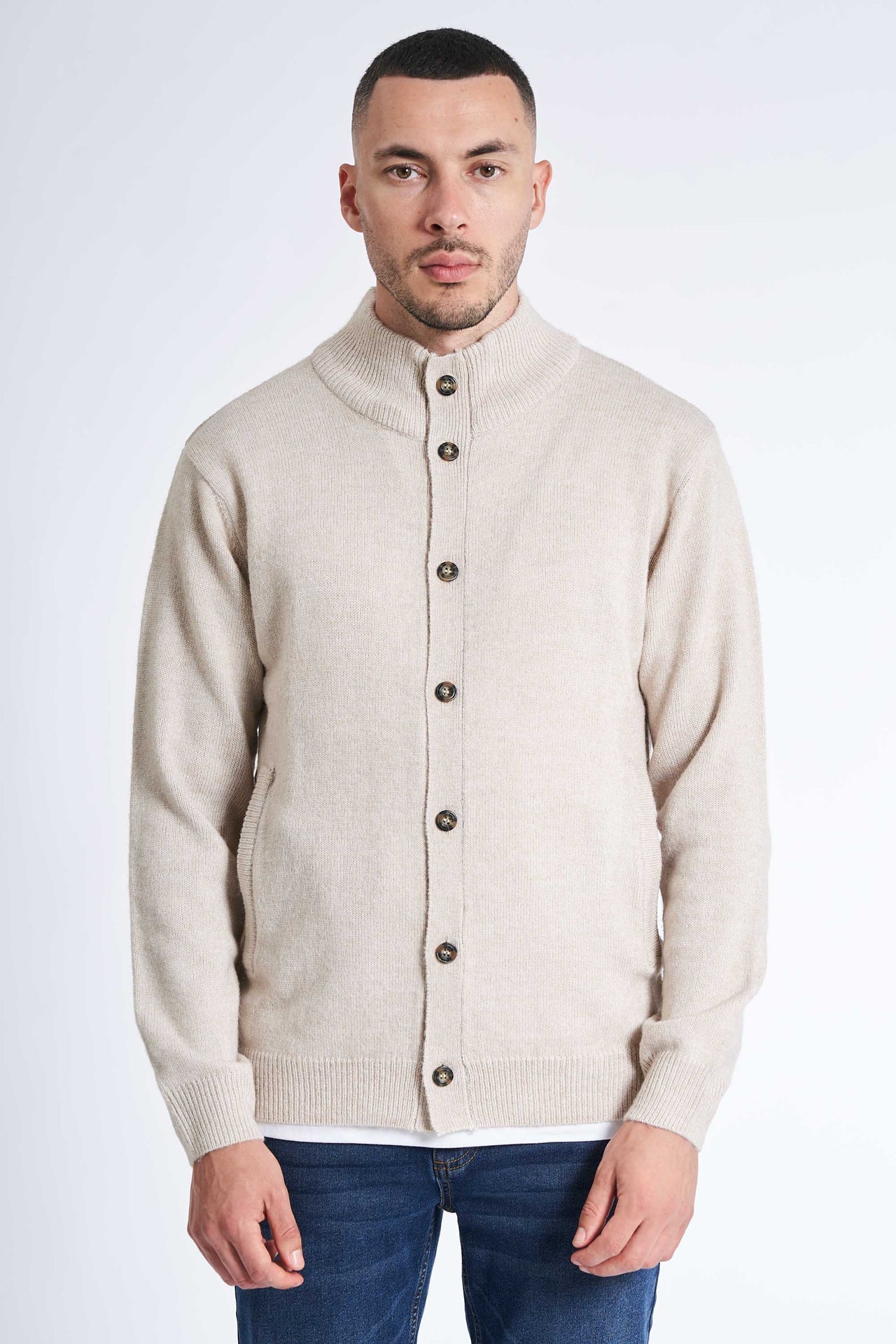 Cardigan m. Uld 'Lemming' - Sand Melange