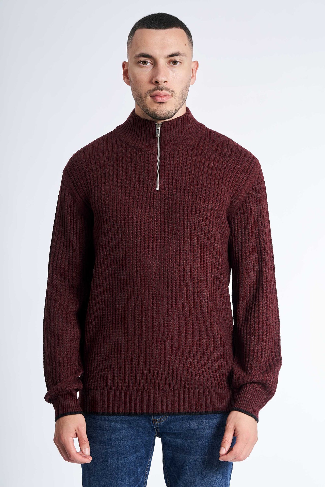 Half Zip Strik 'Tureby' - Deep Wine Twist
