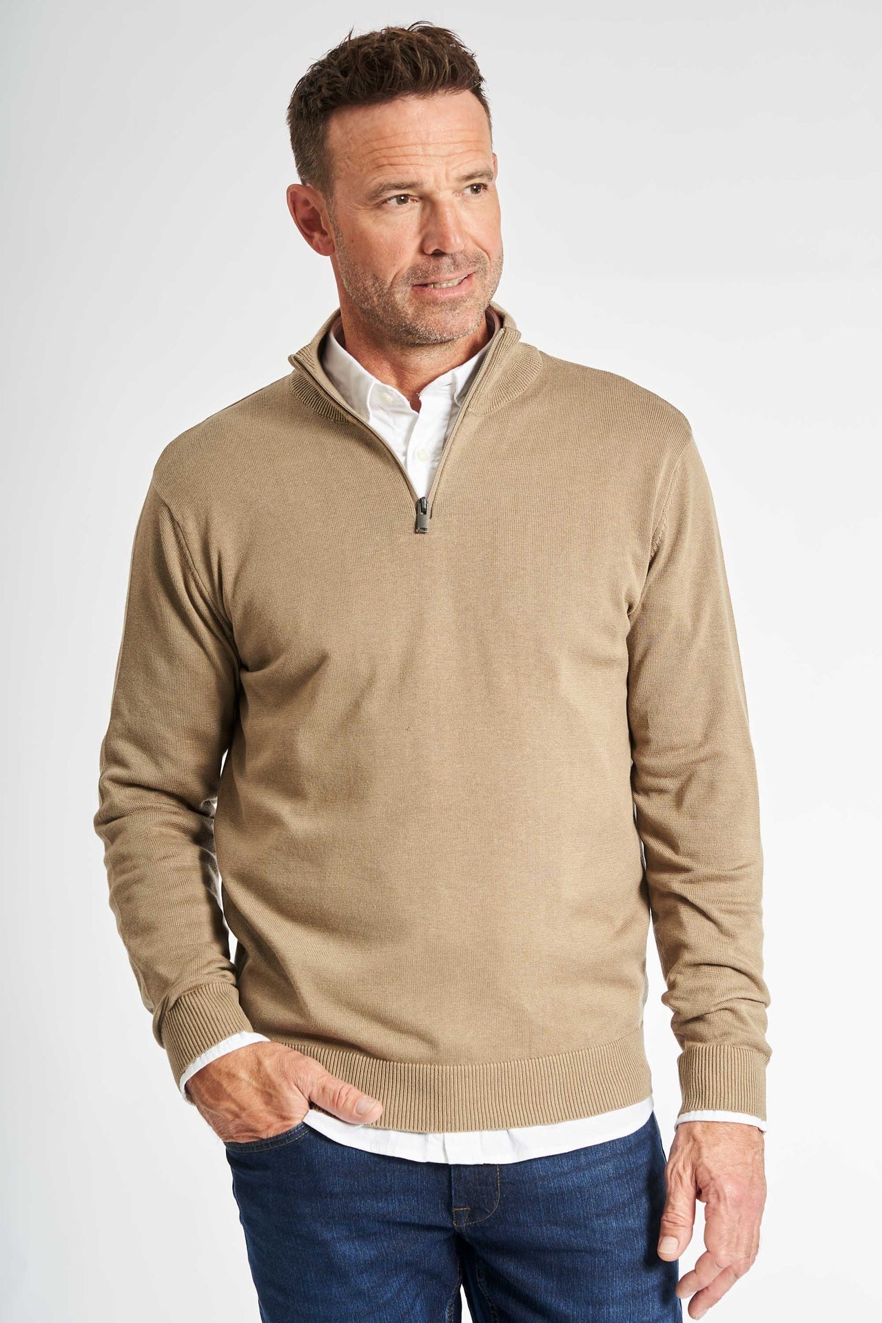 Half Zip Strik 'Havndal' - Dark Sand
