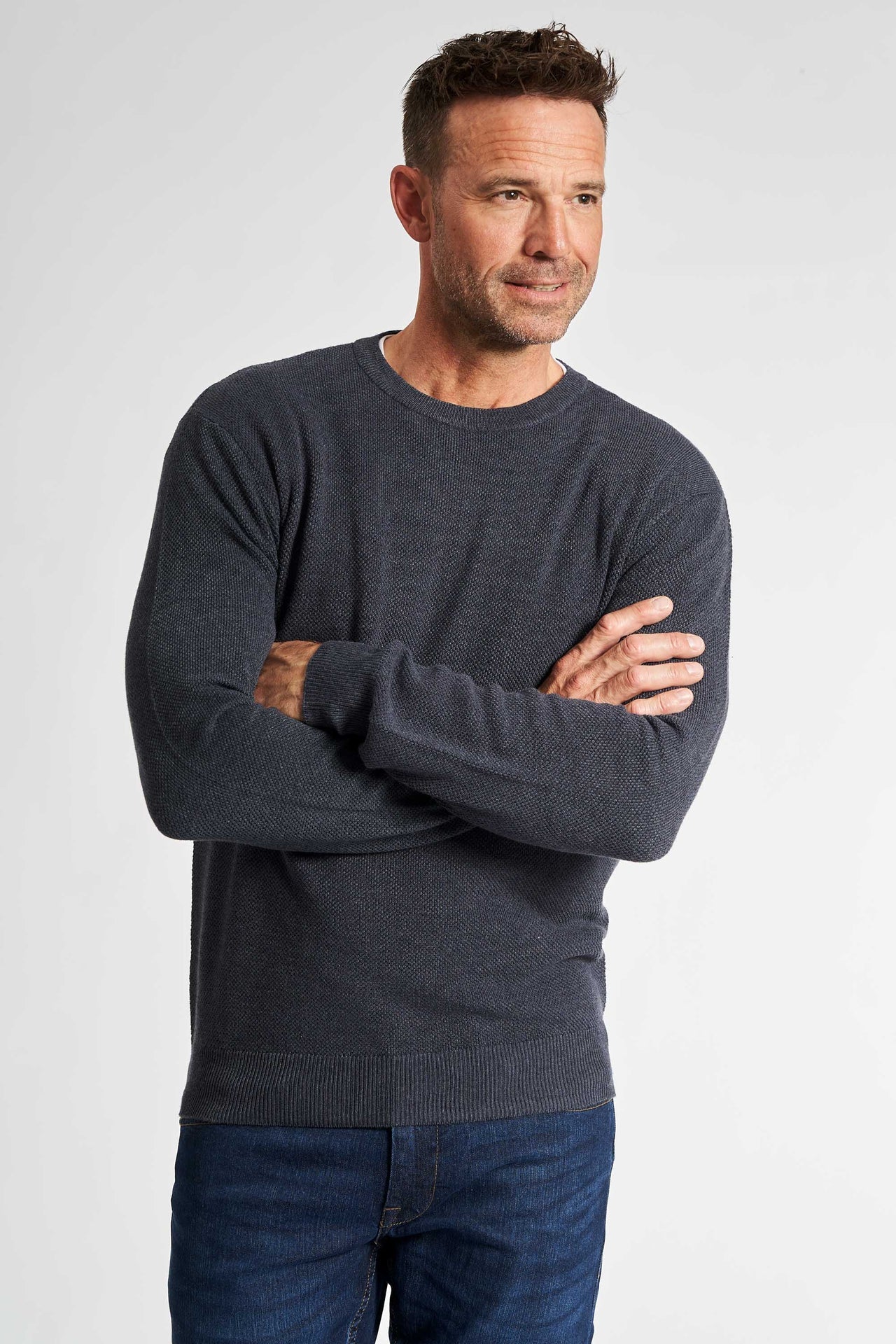 Half Zip Strik 'Kalle' - Medium Blue Waffle