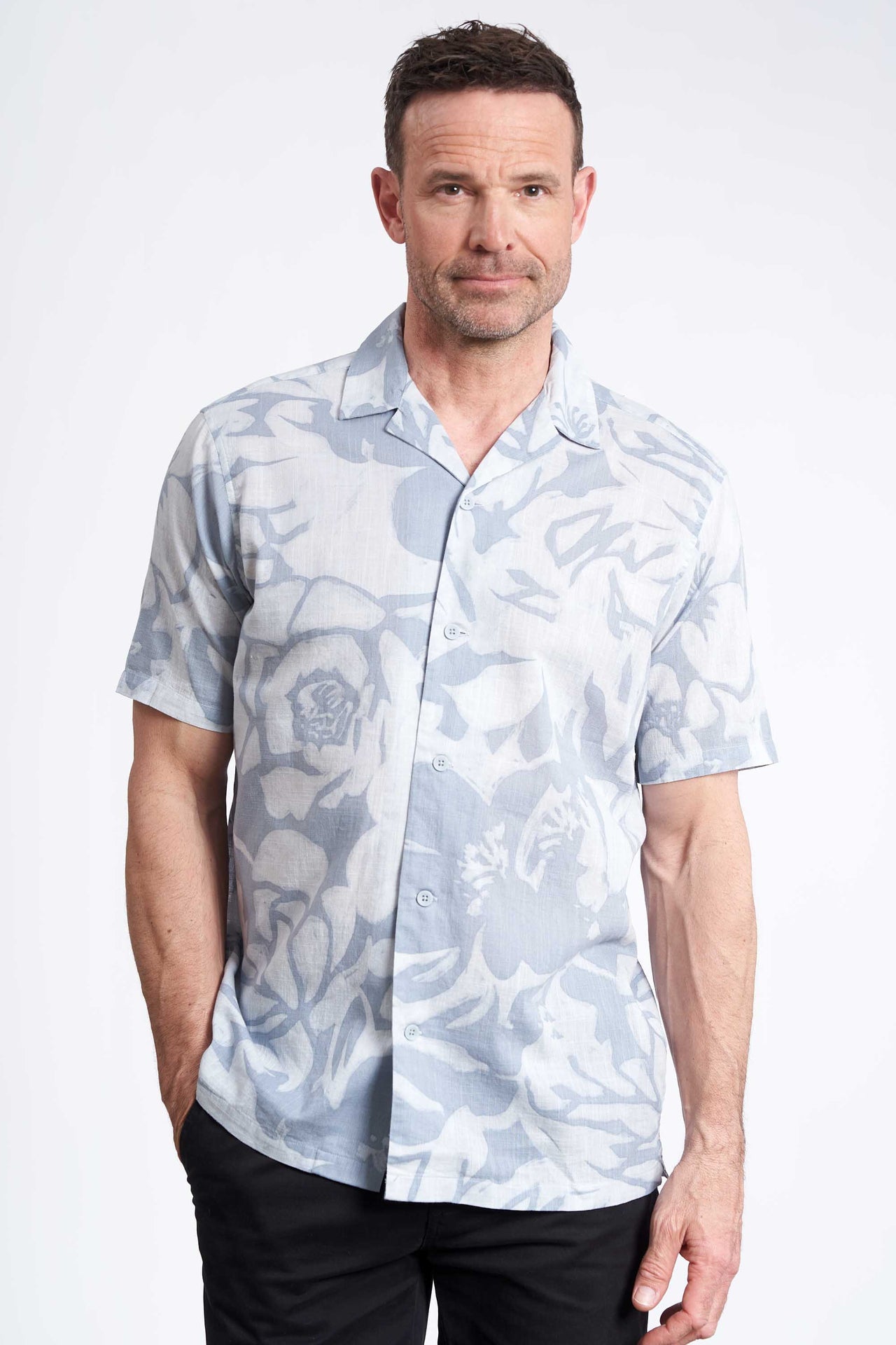 K/æ Skjorte 'Rasmus' - Light Blue/Off White - AOP