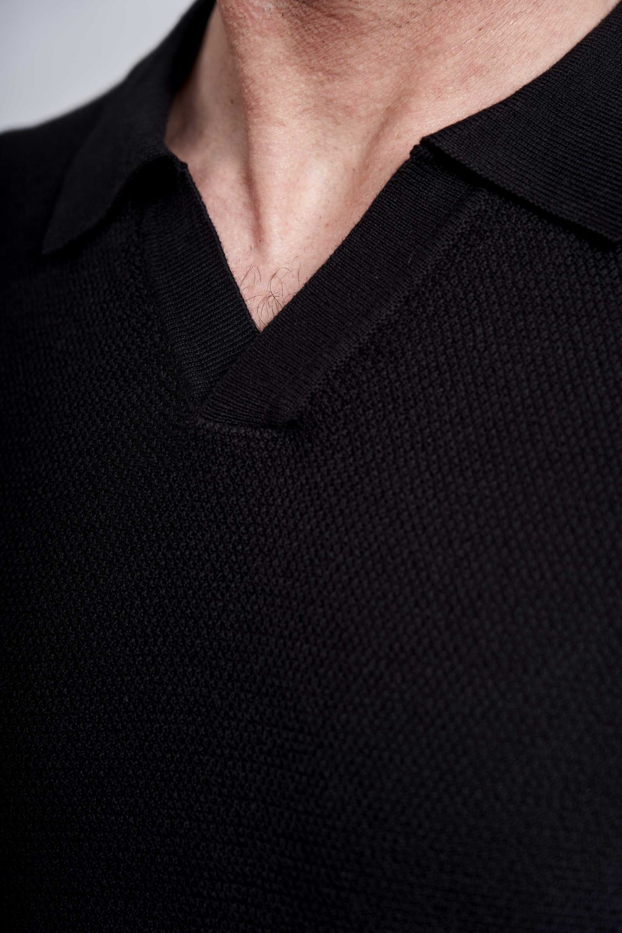 Strikket Polo 'Jesper' - Black, Pearl Knit