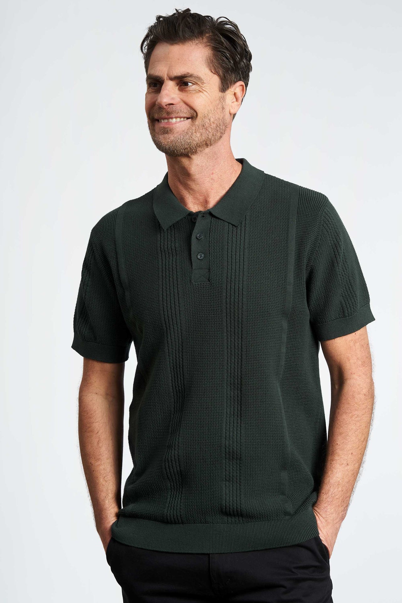 Strikket Polo 'Viuf' - Darkest Spruce
