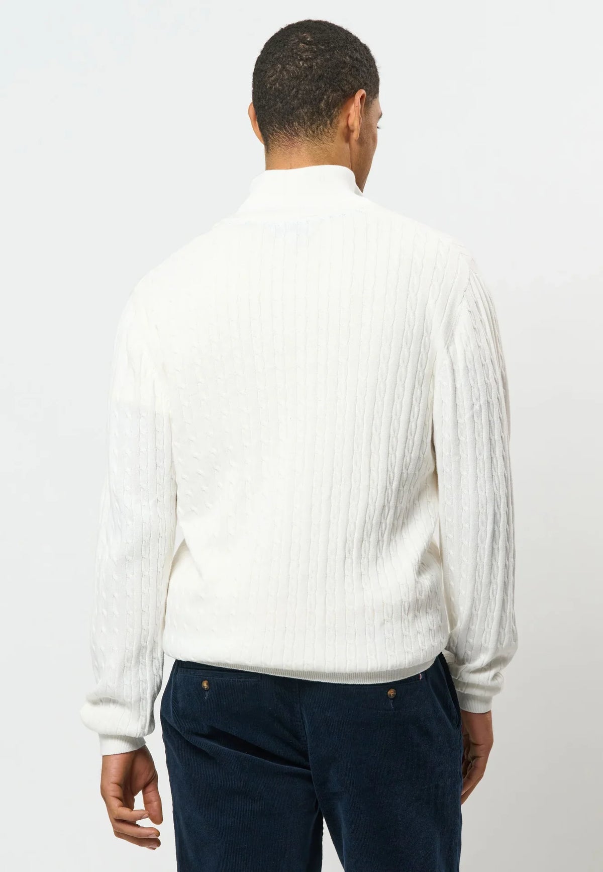 Kabel Strik Half-Zip 'Romeo' - Cloud Dancer