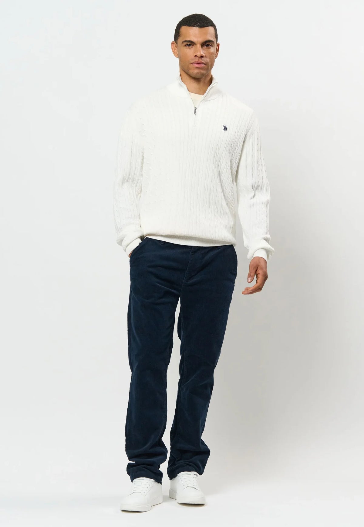 Kabel Strik Half-Zip 'Romeo' - Cloud Dancer