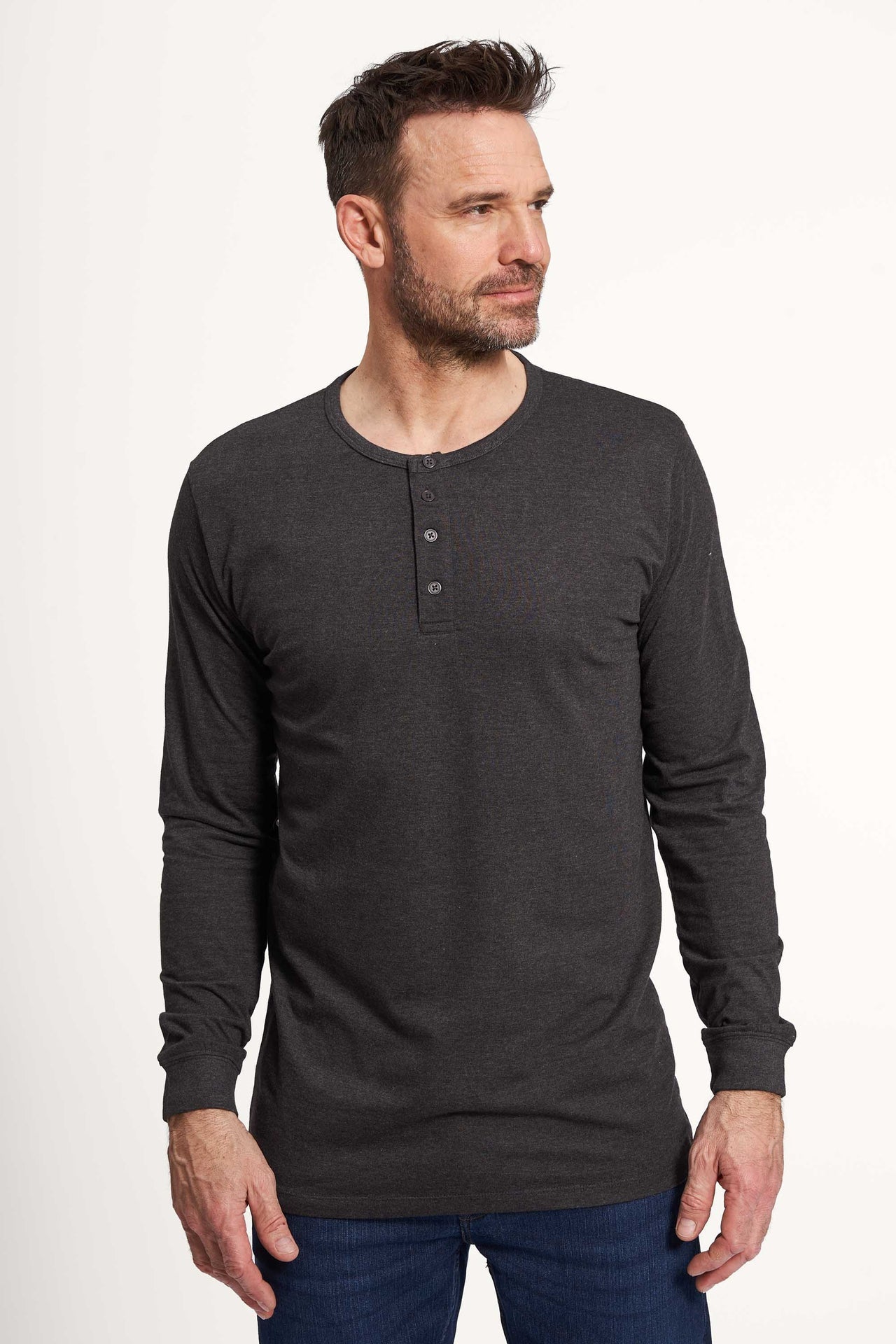 Grandad T-shirt 'Ebeltoft' - Dark Grey Melange