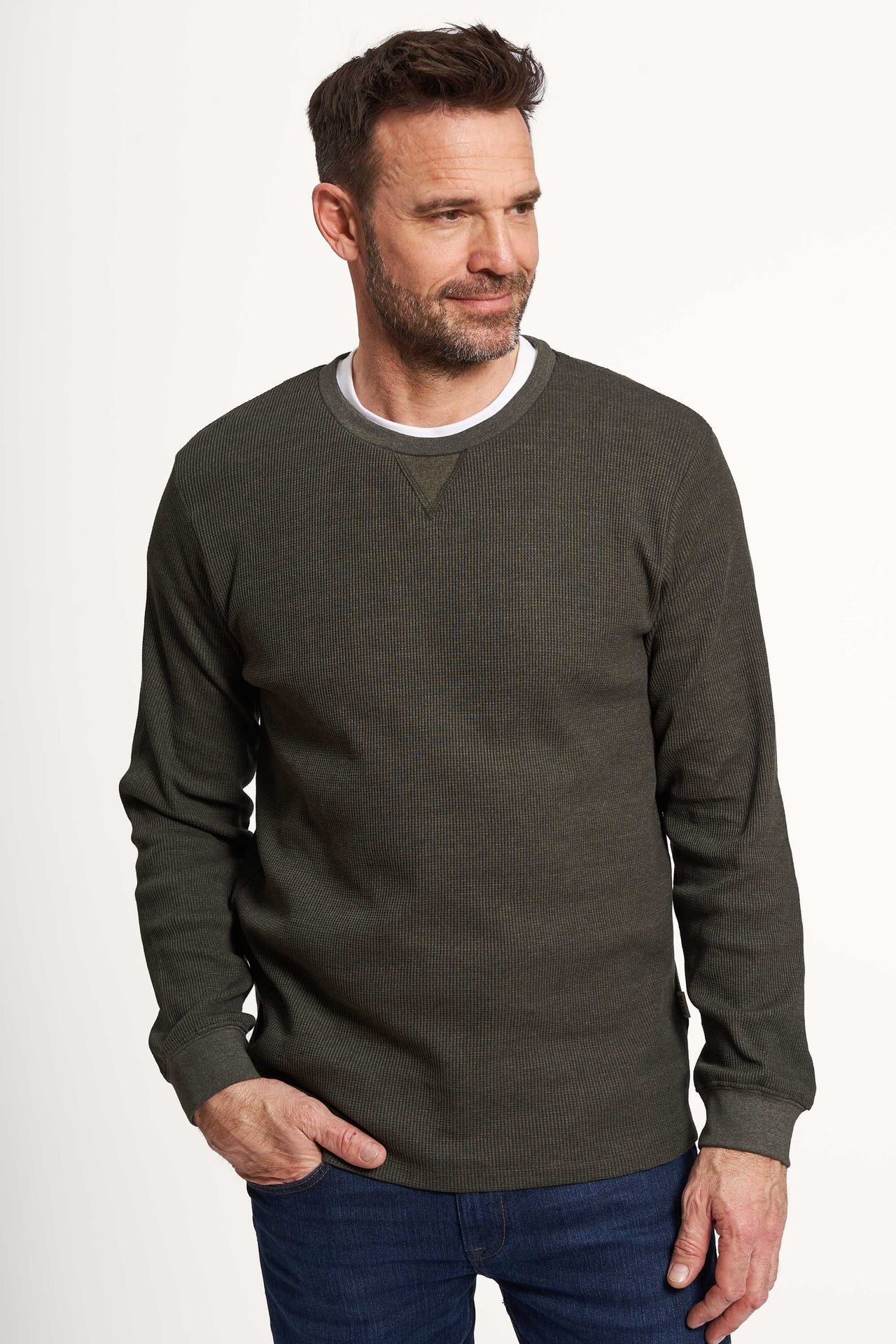 Vaffel Sweat 'Asnaes' - Hunter Green Melange