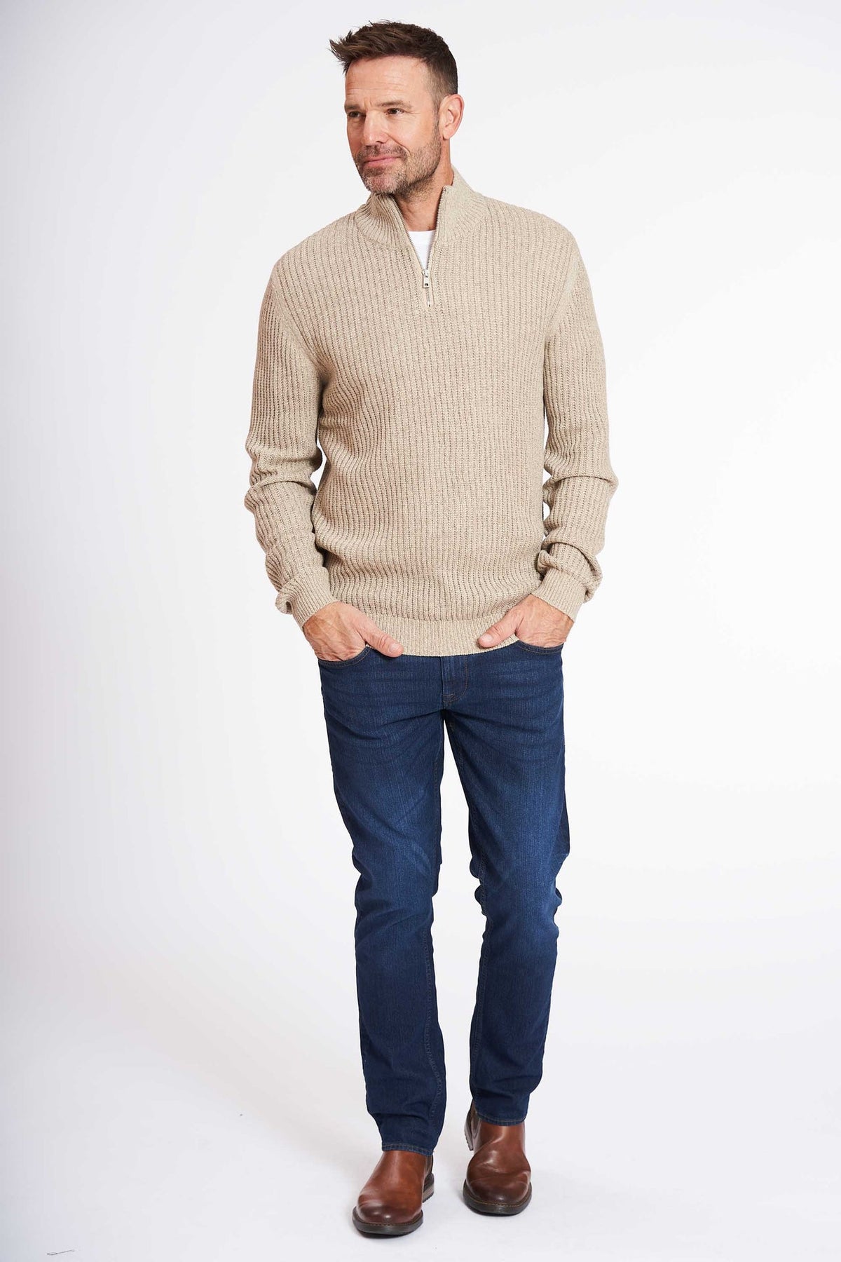 Half Zip Strik 'Spenstrup' - Sand Twist