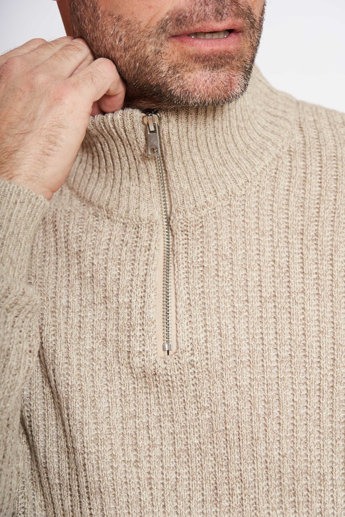 Half Zip Strik 'Spenstrup' - Sand Twist