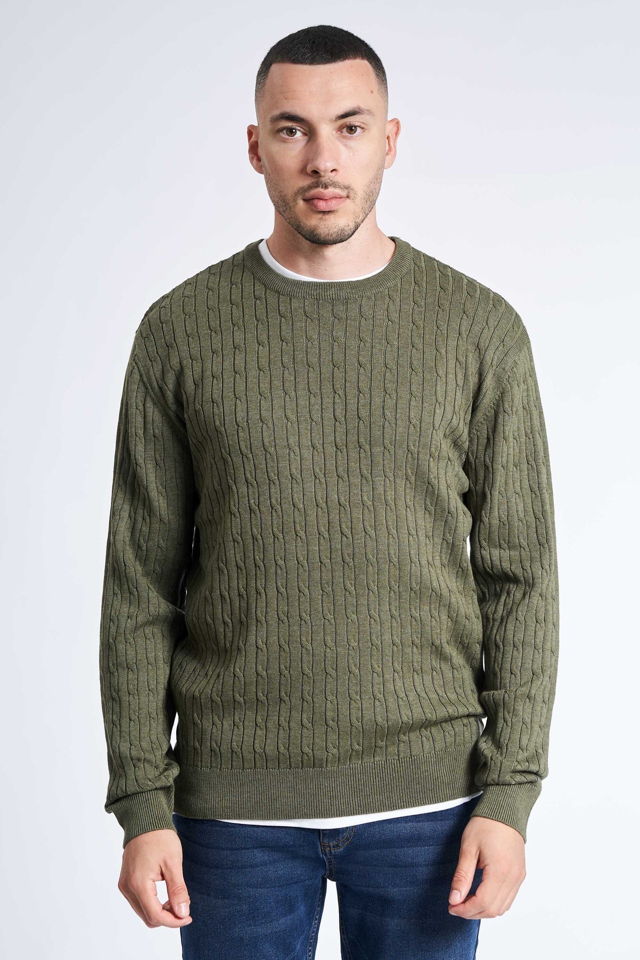 Kabelstrik 'Gentofte' - Dark Olive Melange