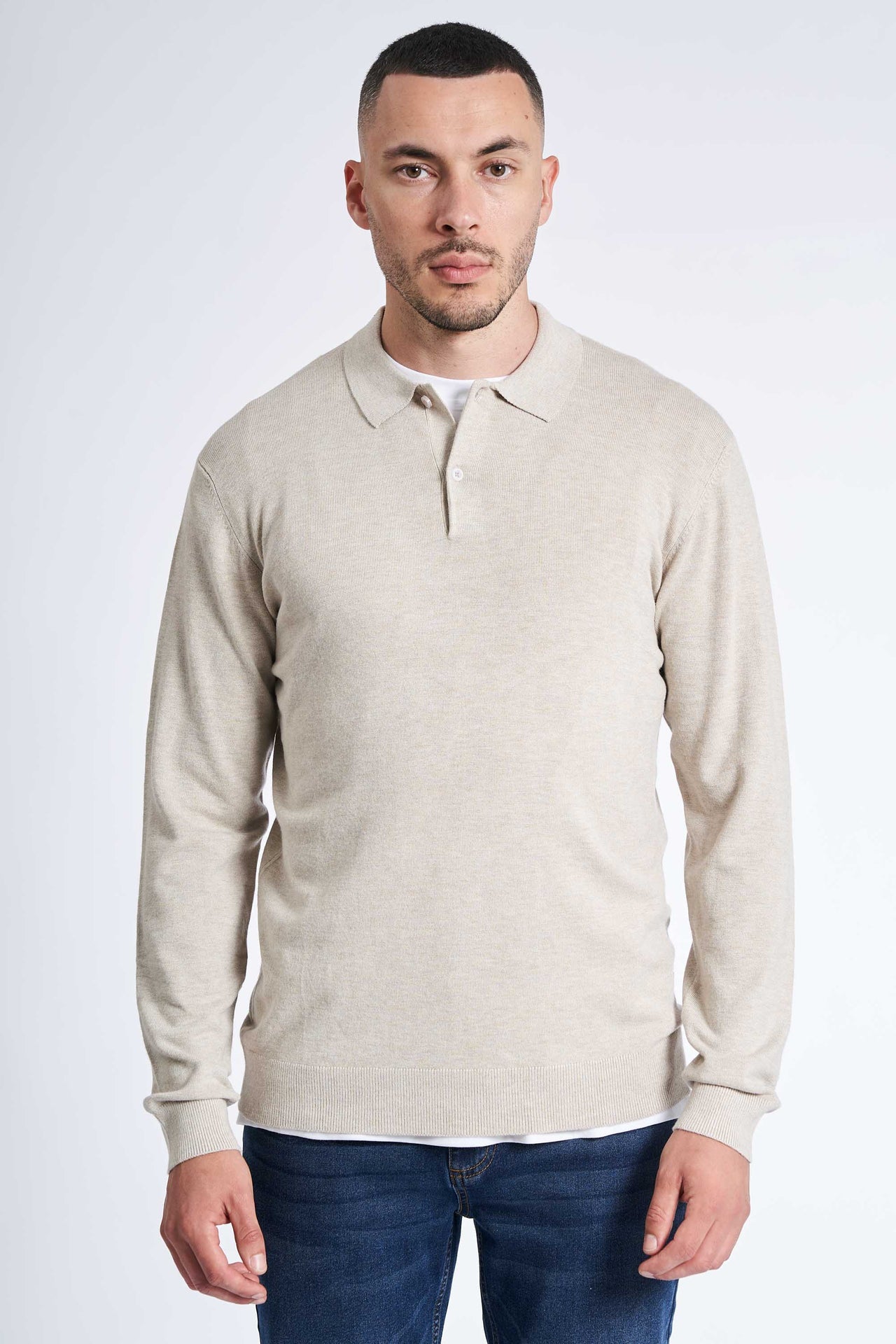 Langærmet Polo 'Tranbjerg' - Sand Melange
