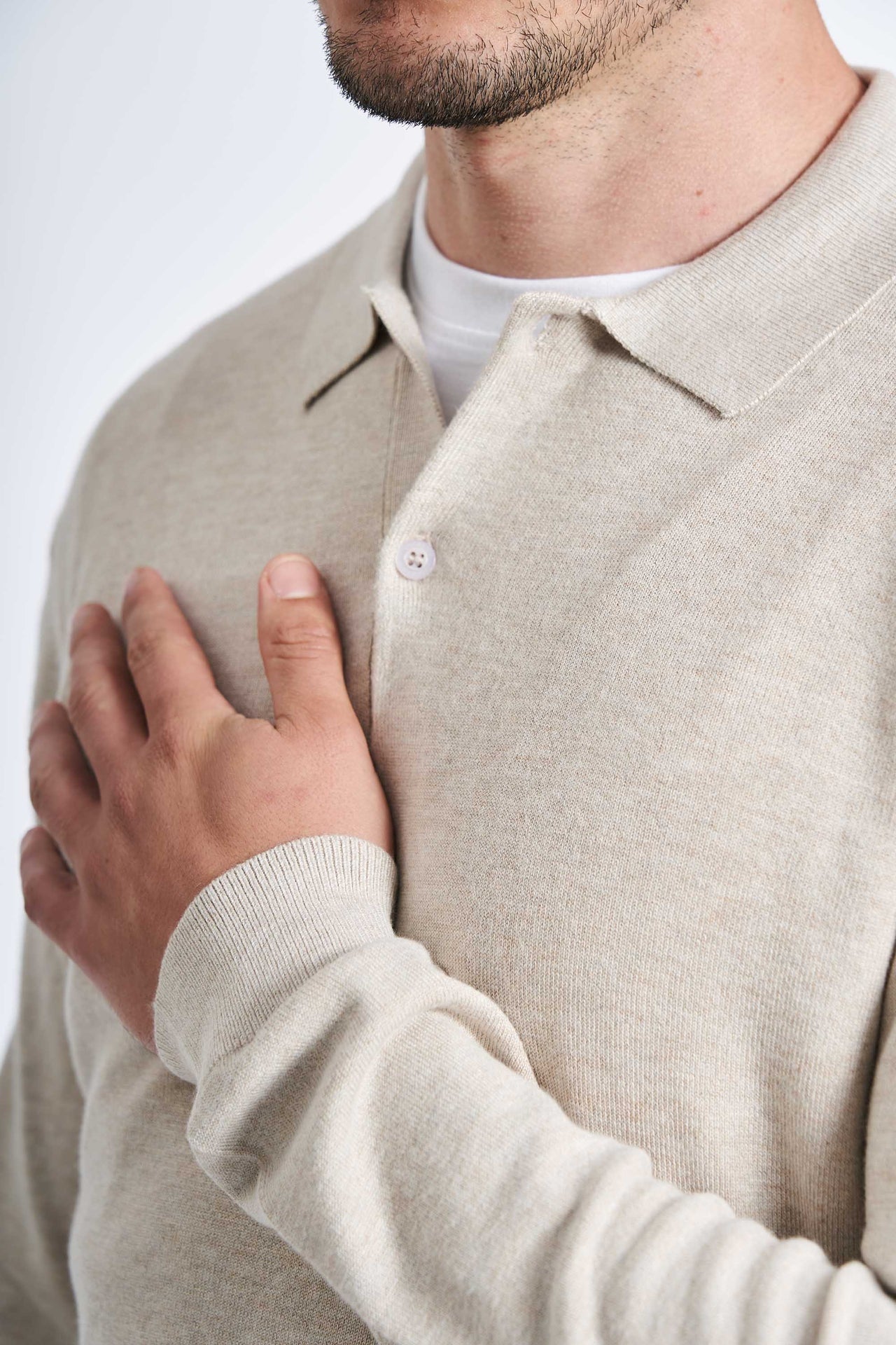 Langærmet Polo 'Tranbjerg' - Sand Melange