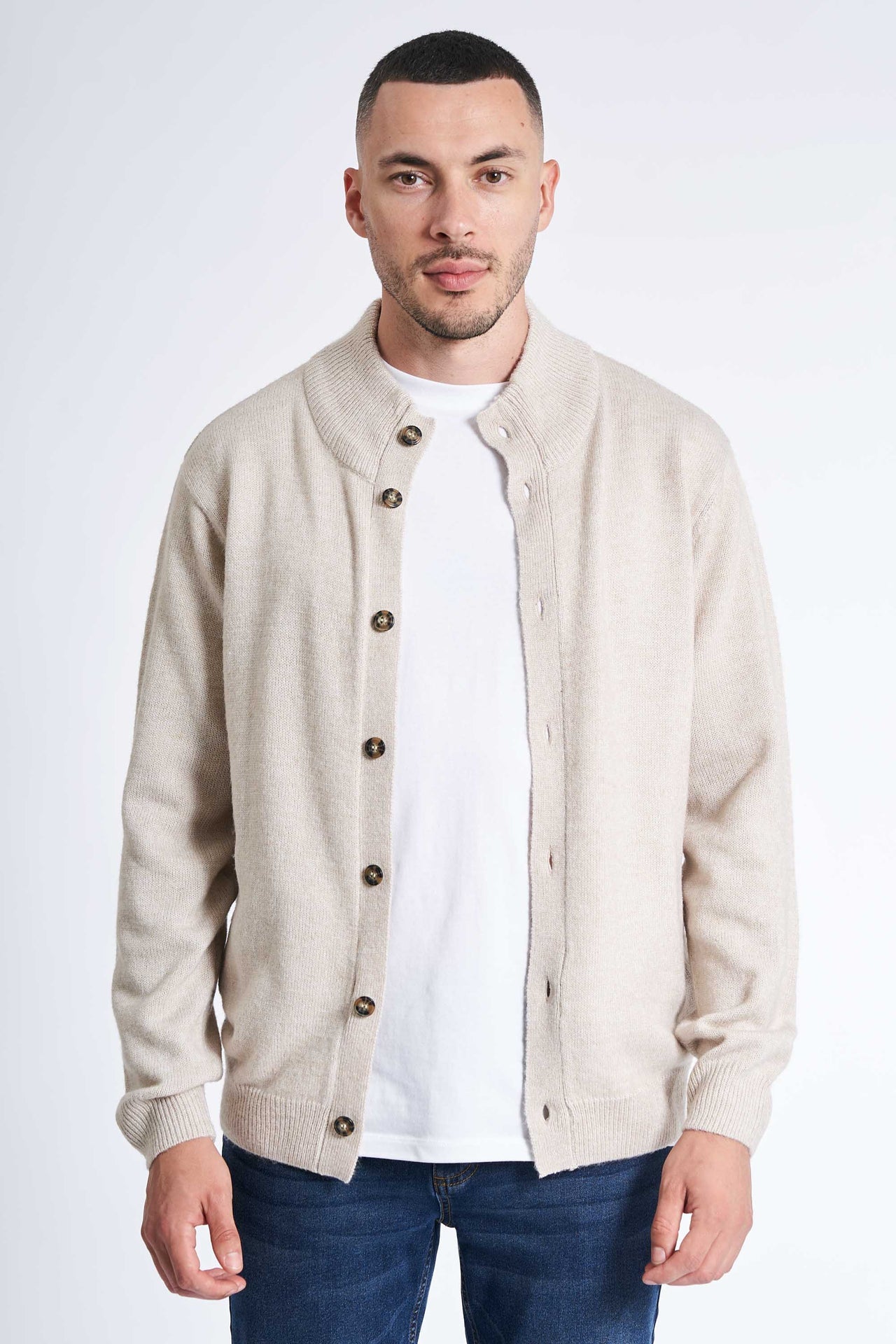 Cardigan m. Uld 'Lemming' - Sand Melange