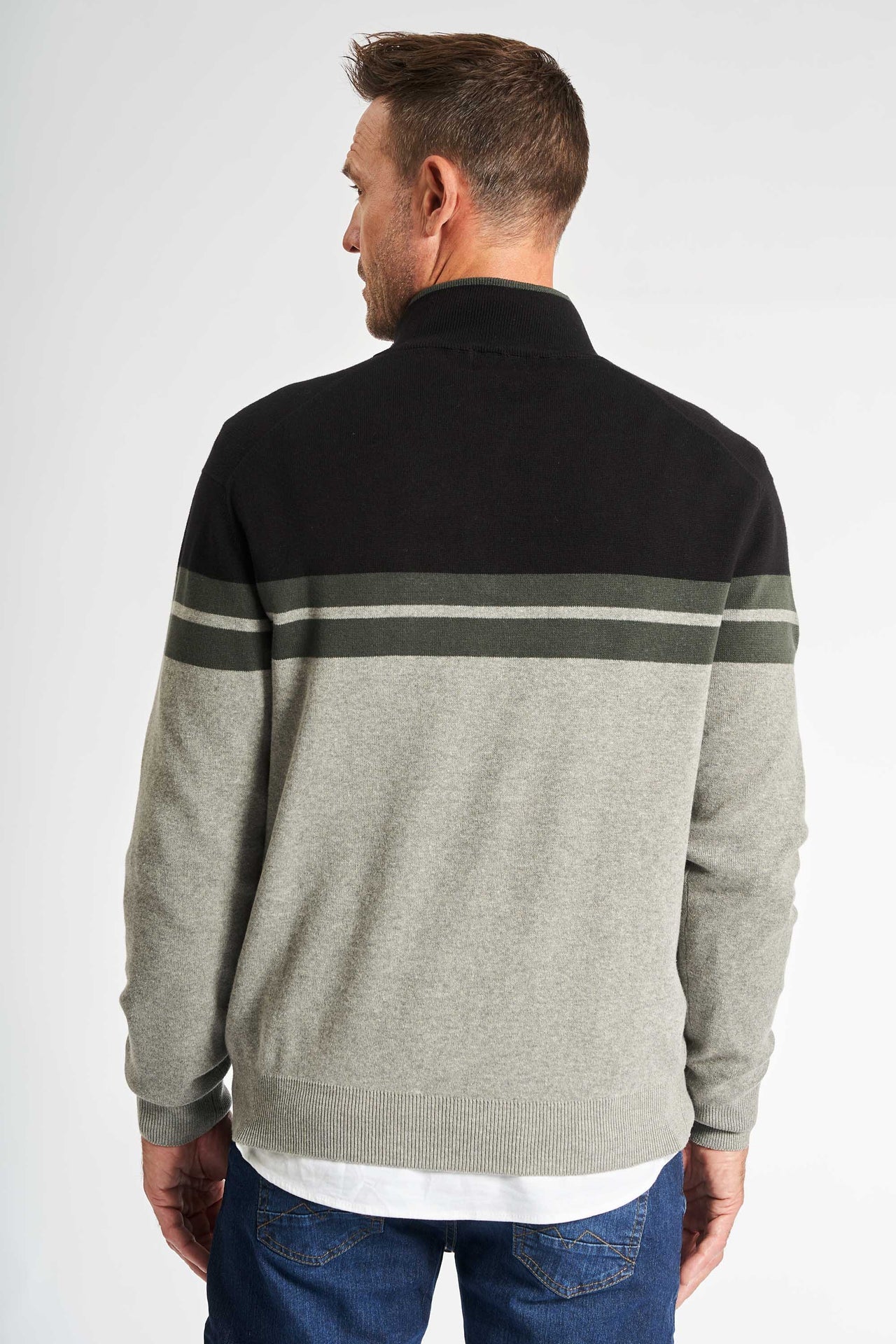 Half Zip Strik 'Kalle' - Grey Melange Striped