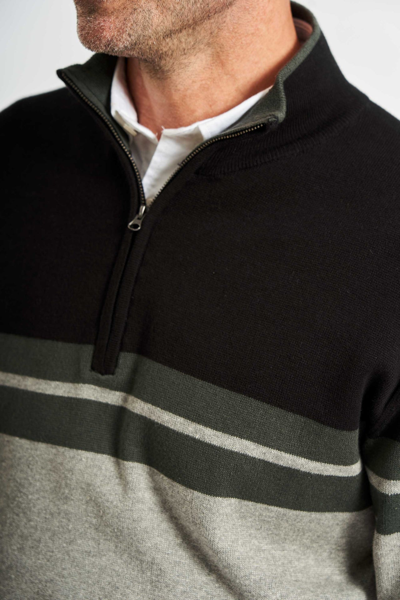 Half Zip Strik 'Kalle' - Grey Melange Striped