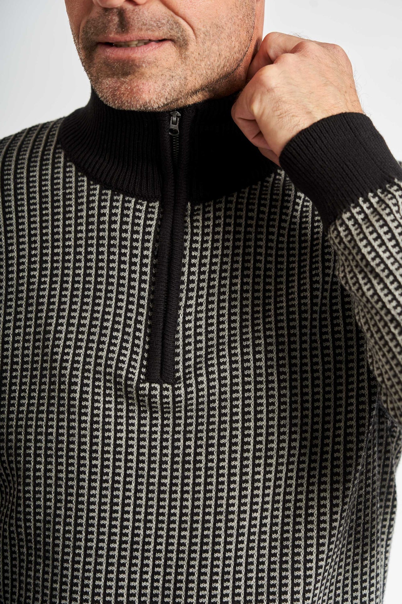Half Zip Strik 'Kalle' - Grey Melange/Black
