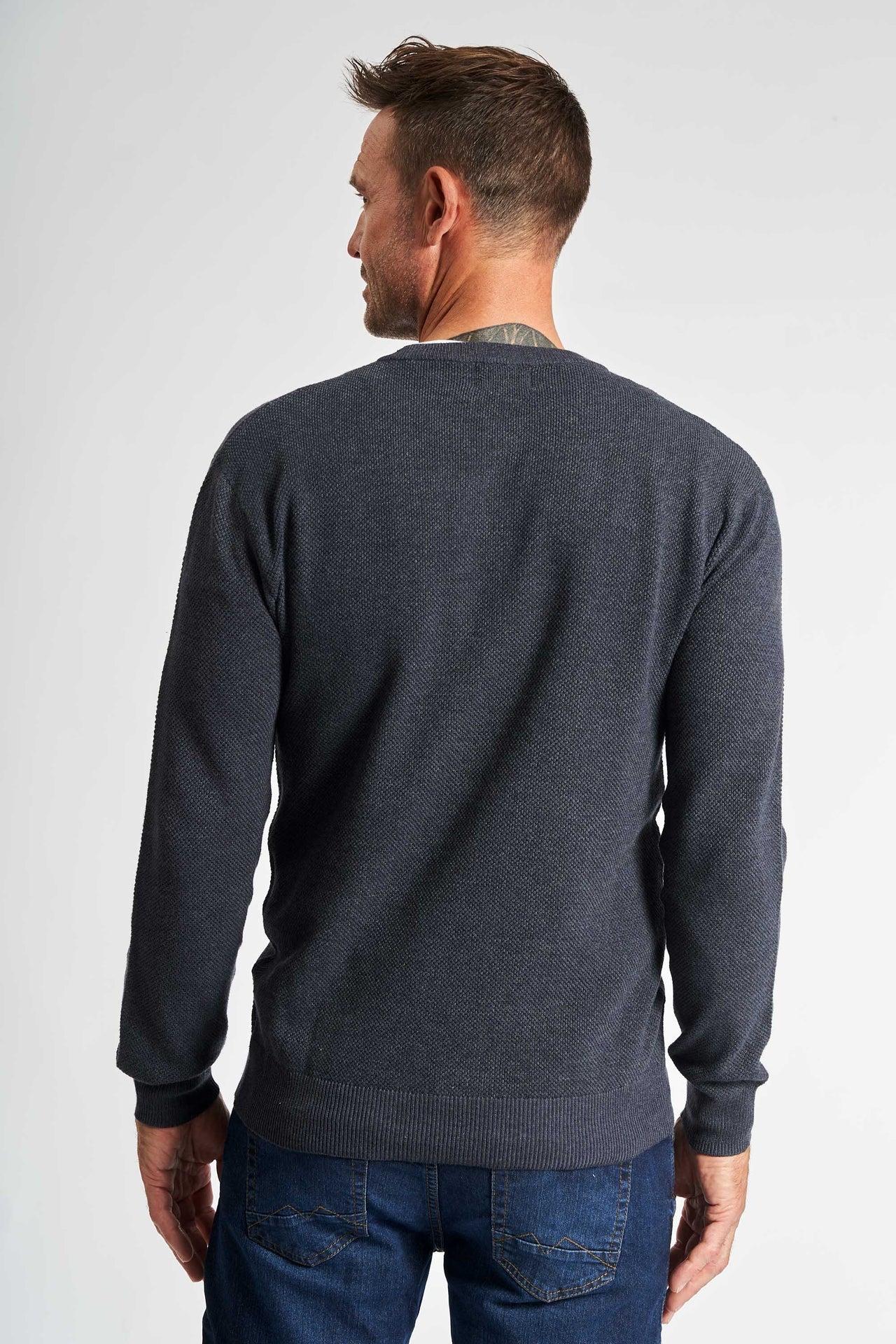 Half Zip Strik 'Kalle' - Medium Blue Waffle