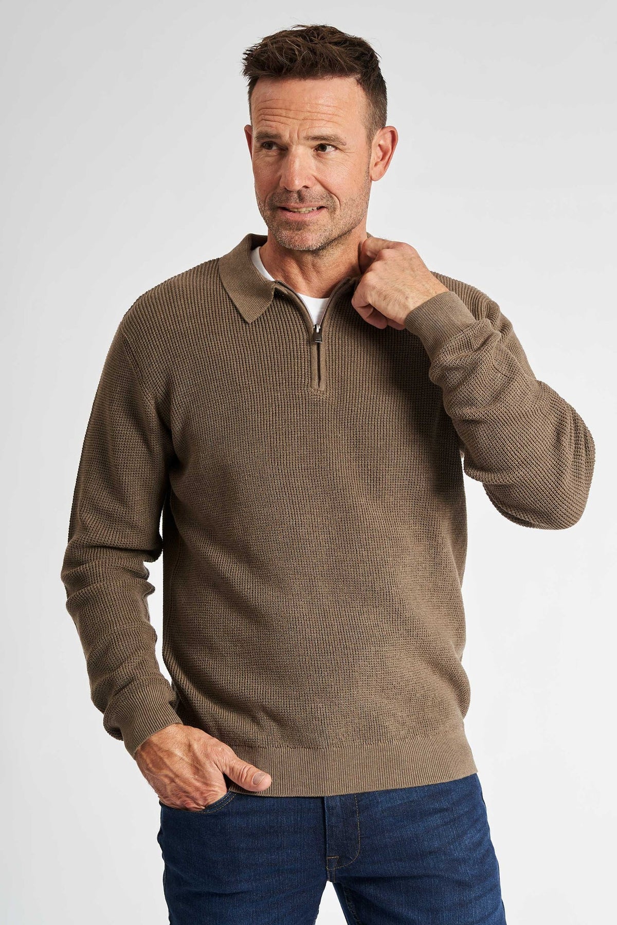 Halfzip Strik 'Langeskov' - Dark Sand