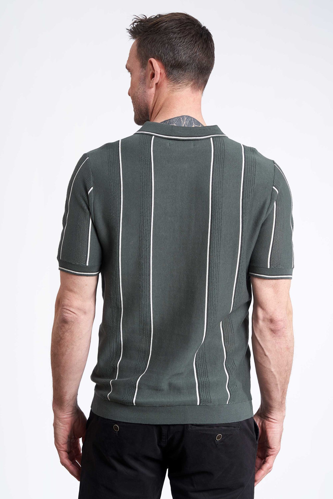 Strikket Polo 'Jesper' - Army, Stripe/Zip