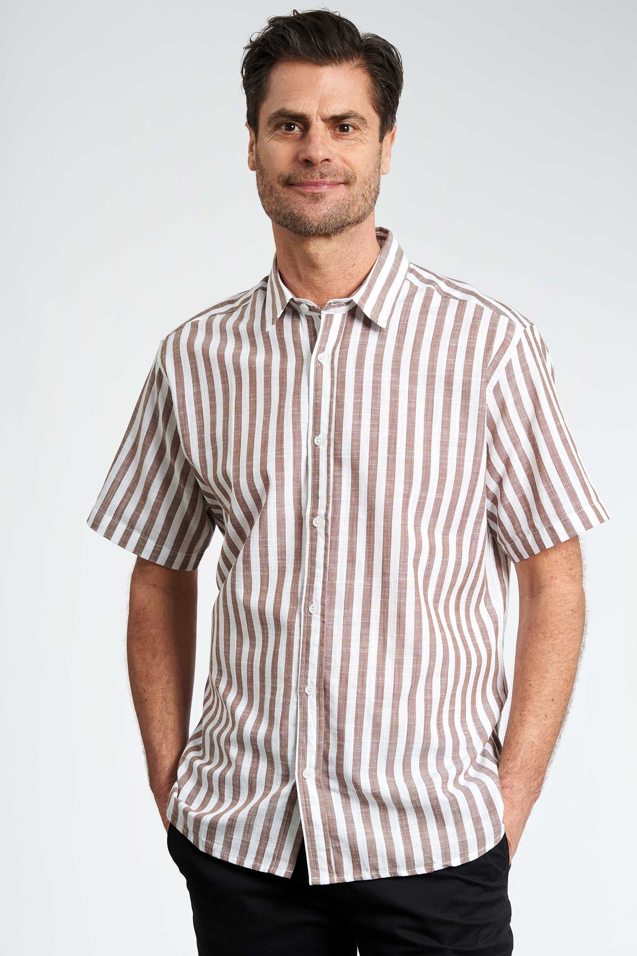 Kortærmede Skjorte 'Vamdrup' - Mocca Stripe