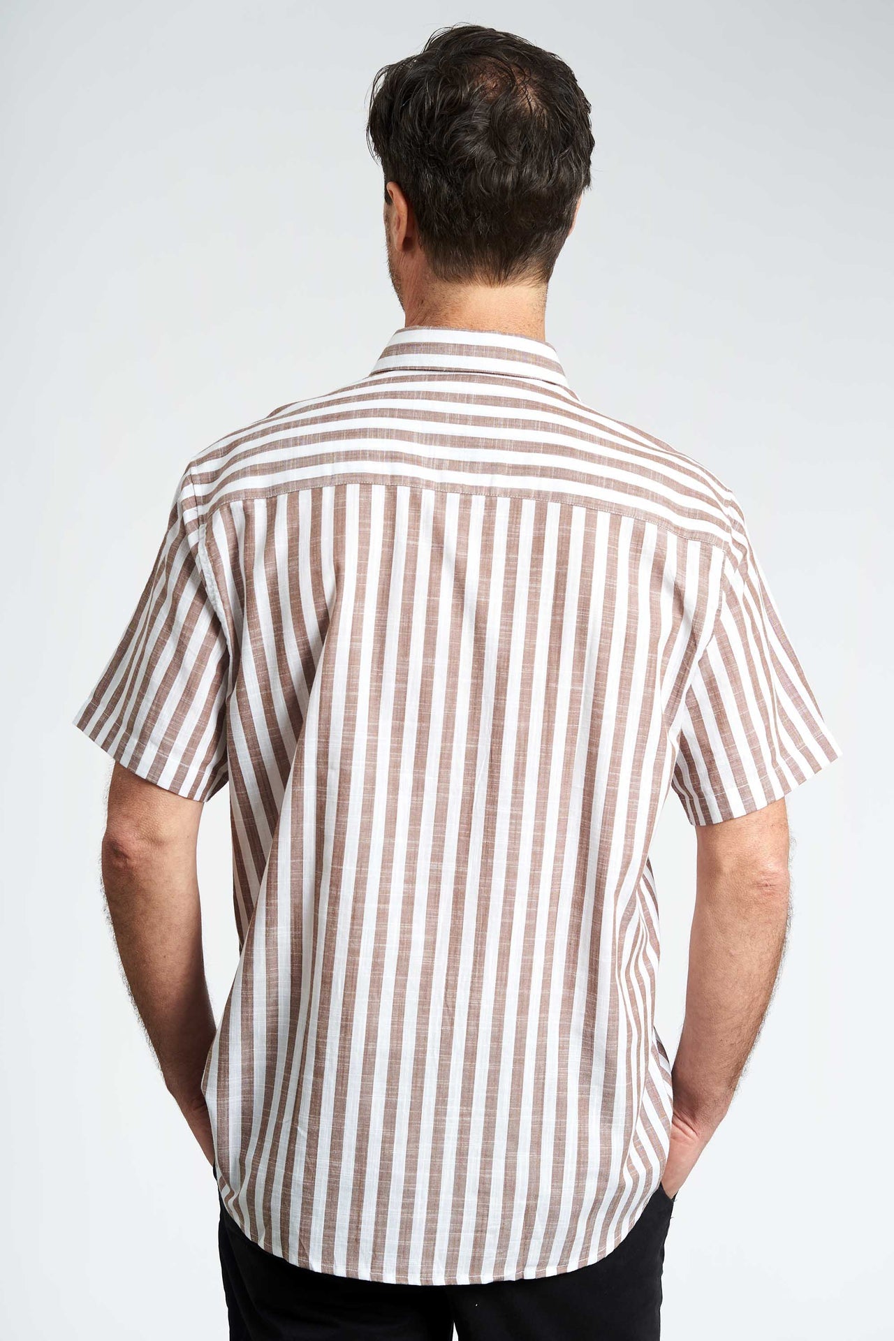 Kortærmede Skjorte 'Vamdrup' - Mocca Stripe