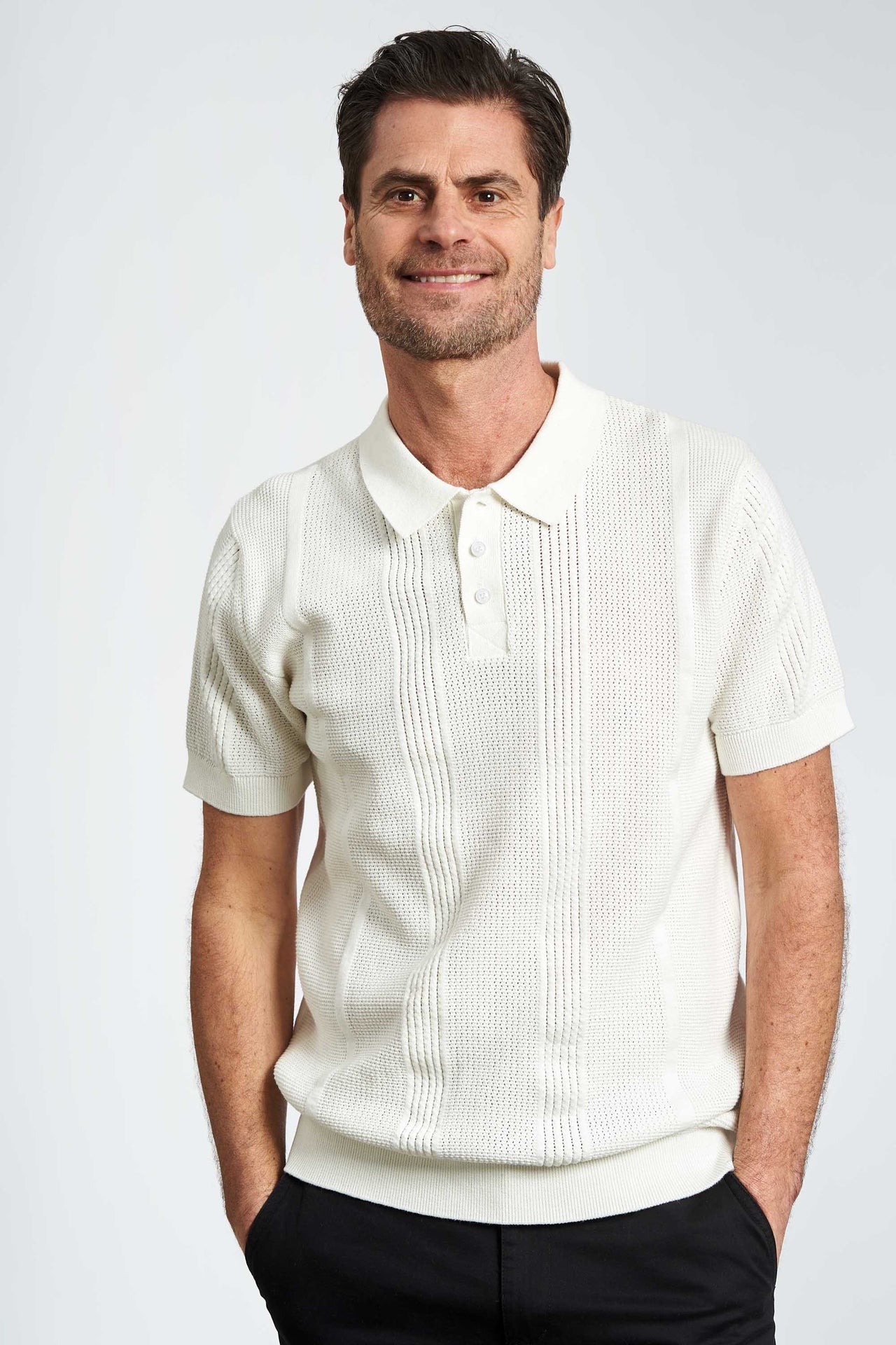 Strikket Polo 'Viuf' - Cloud Dancer