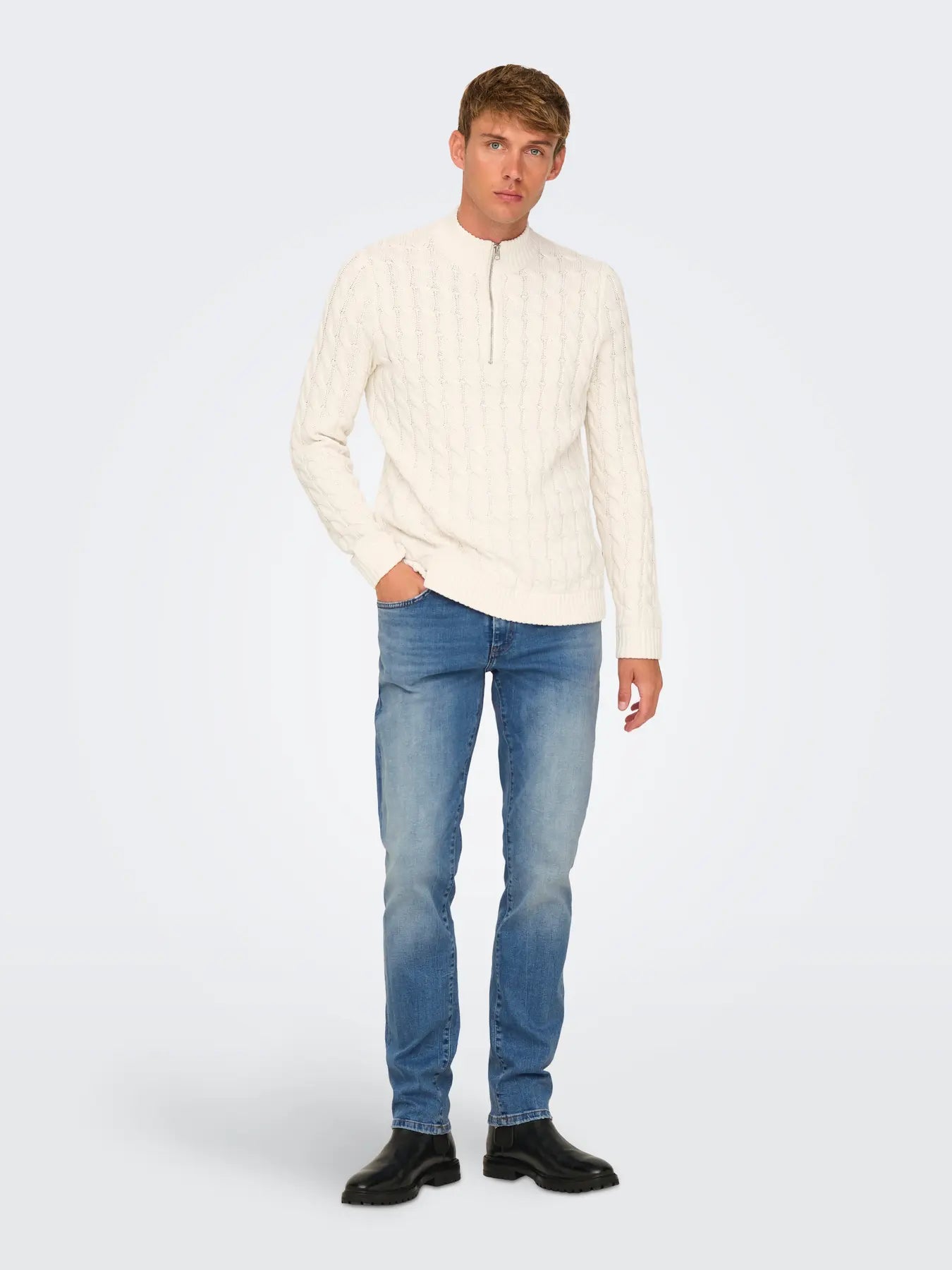 'Onsweft' Mellemhøj talje Regular fit Jeans - Light Medium Blue Denim