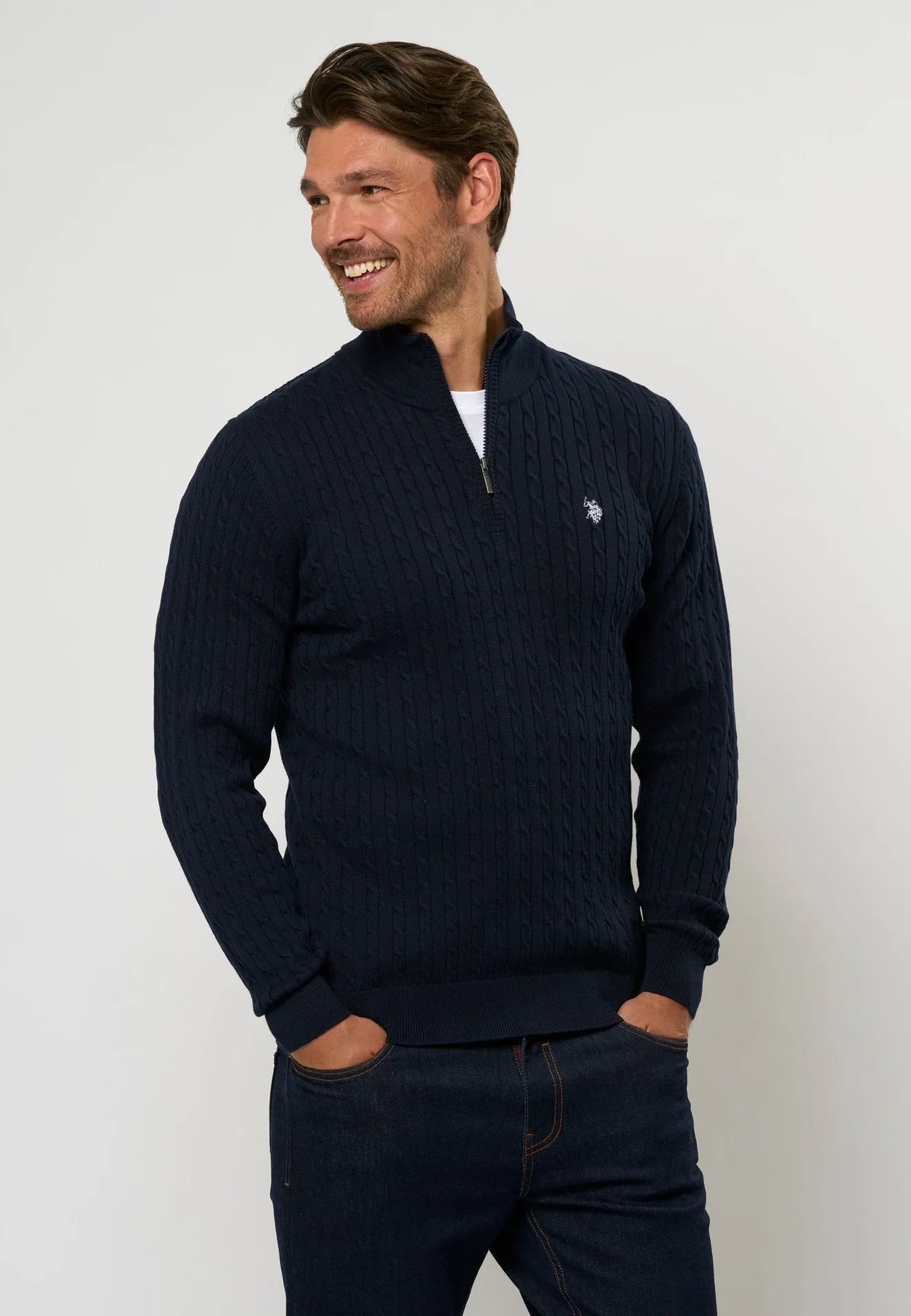 Kabel Strik Half-Zip 'Romeo' - Dark Sapphire