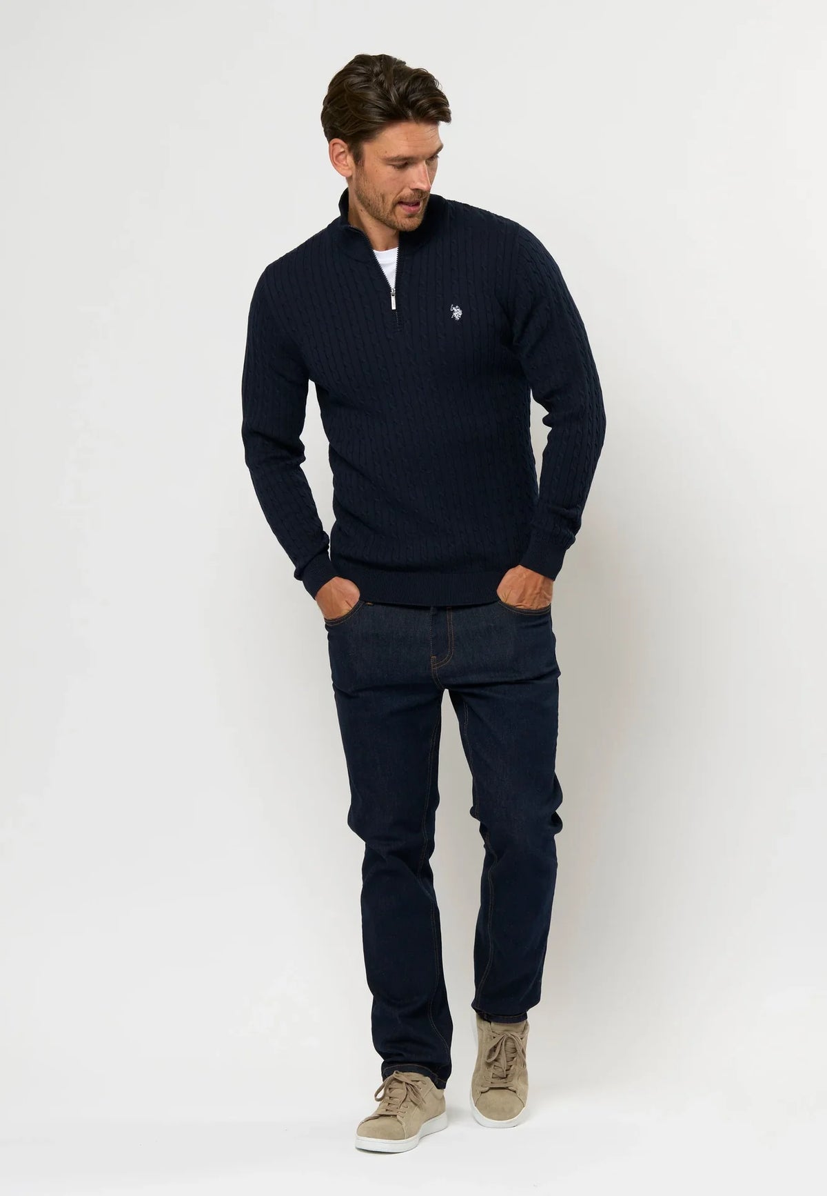 Kabel Strik Half-Zip 'Romeo' - Dark Sapphire